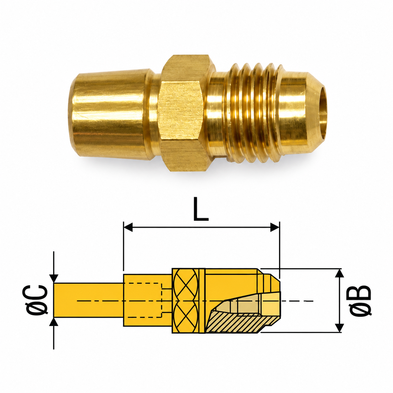 Válvula de obús 1/4″ para soldar con tapón con llave WIGAM 512-1BAL